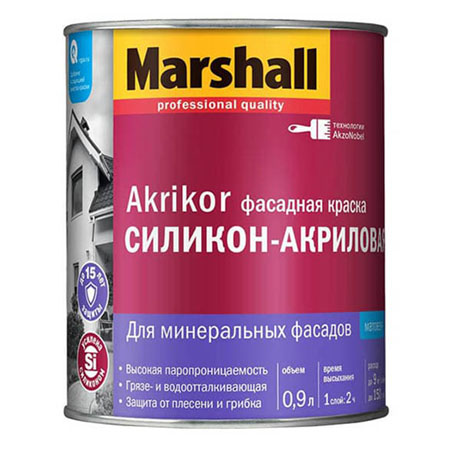 Краска фасадная, силикон-акриловая, матовая Marshall Akrikor фасадная силикон акриловая краска marshall