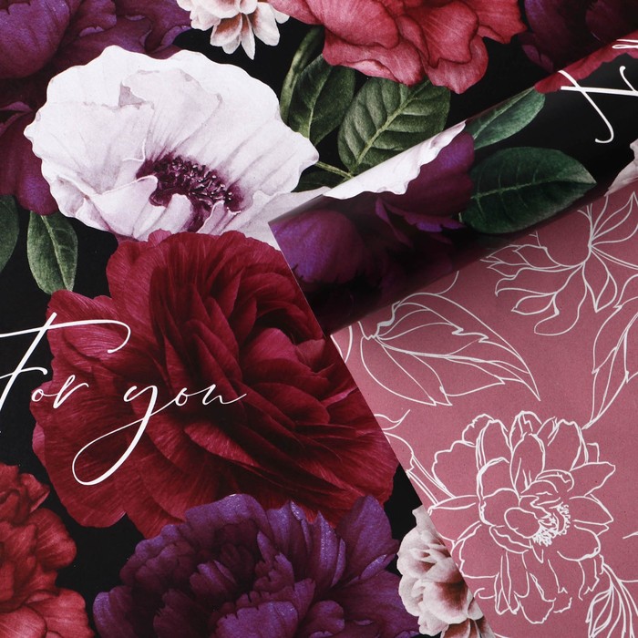 

Бумага упаковочная глянцевая двухсторонняя «For you», 70 × 100 см, Коллекция упаковки "Яркие цветы"