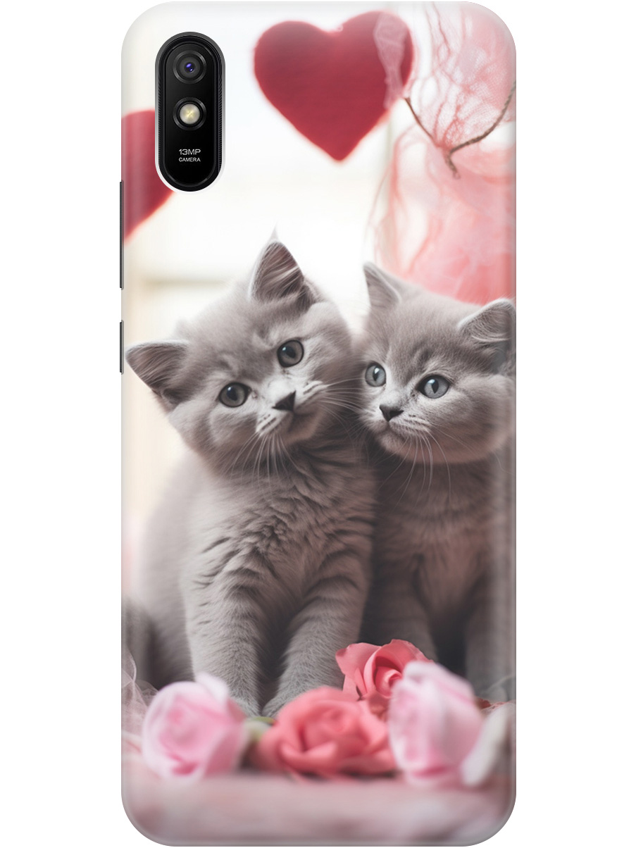 

Силиконовый чехол на Xiaomi Redmi 9A с рисунком "Котики и сердечки", Красный;серый, 20001194