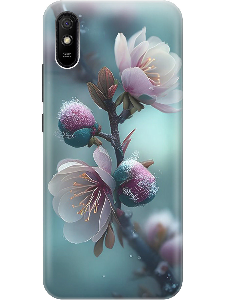 

Силиконовый чехол на Xiaomi Redmi 9A с рисунком "Распускающиеся бутоны", Белый;голубой, 20001194