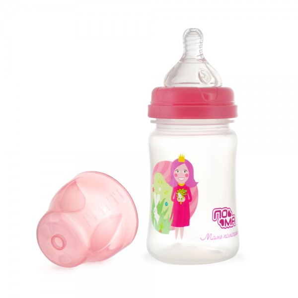 Бутылочка Пома с широким горлом для кормления, 150мл, 1 шт. 4м+/6, розовый, 5410р