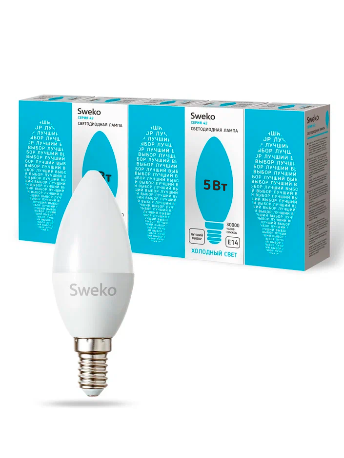 Sweko Лампа светодиодная 5 шт 42LED-C35-5W-230-4000K-E14