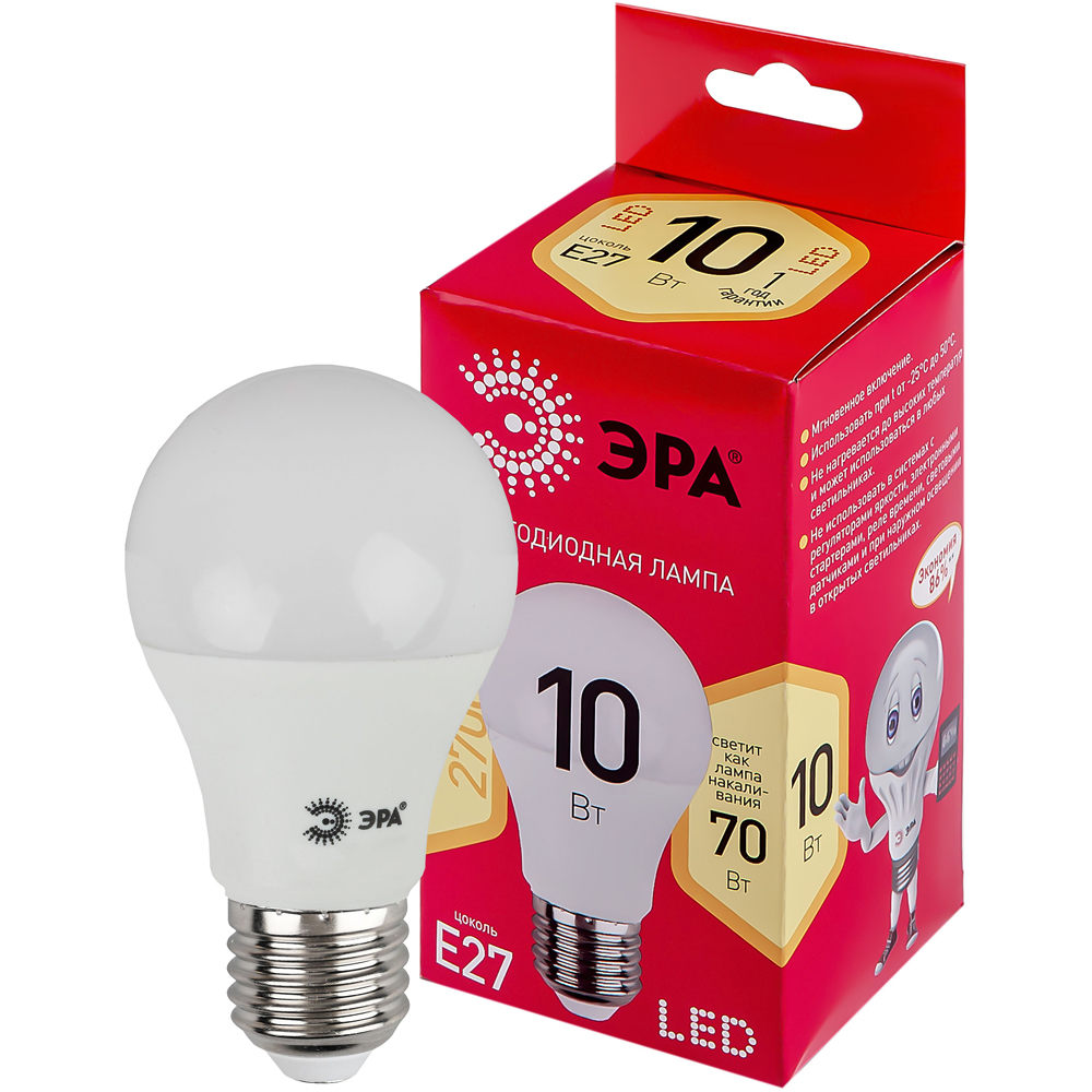 

ЭРА LED A6010W827E27 R диод, груша, 10Вт, тепл, E27 10/100/2000 Б0049634