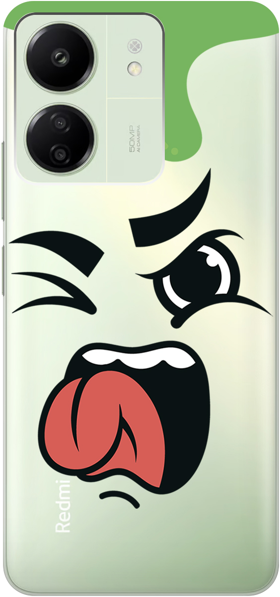 

Силиконовый чехол на Xiaomi Redmi 13C / Poco C65 "Nasty Face", Прозрачный;зеленый;белый, 20001464