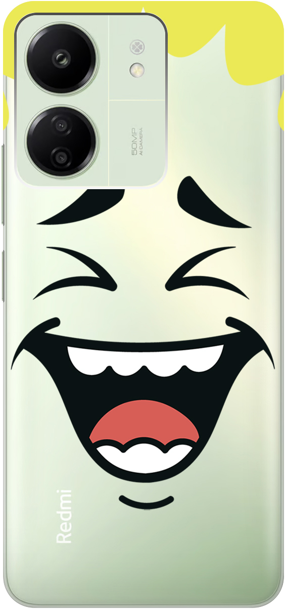 

Силиконовый чехол на Xiaomi Redmi 13C / Poco C65 "Laughing Face", Прозрачный;желтый;белый;красный, 20001464