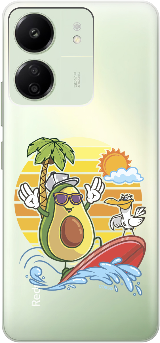 

Силиконовый чехол на Xiaomi Redmi 13C / Poco C65 "Avocado Surfer", Прозрачный;желтый;зеленый;фиолетовый, 20001464