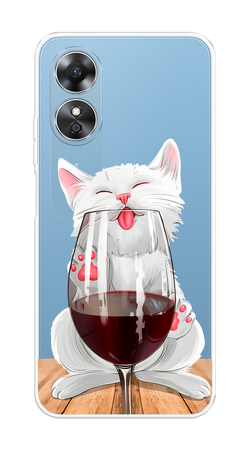 

Чехол на Oppo A17 "Кот с бокалом", Прозрачный;белый;красный, 2512050-1