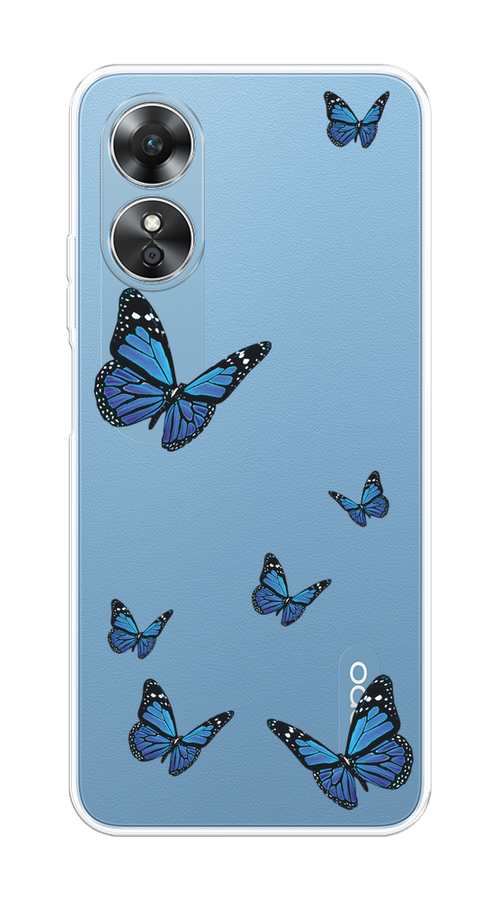 

Чехол на Oppo A17 "Blue butterflies", Синий;черный, 2512050-1