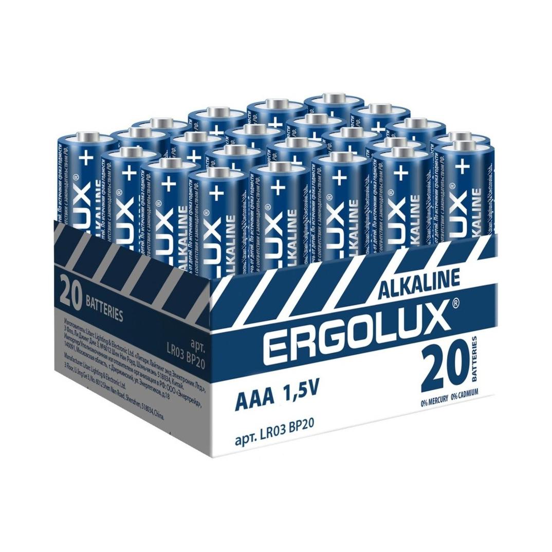 Батарейка щелочная Ergolux Alkaline LR03 BP20 AAA, 1,5V, 20 шт. батарейка щелочная ergolux alkaline lr03 bp 24 aaa 1 5v 24 шт