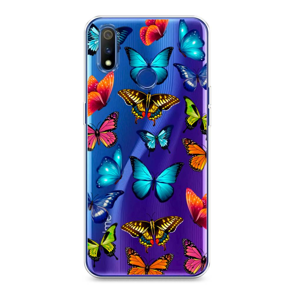 фото Силиконовый чехол "разные бабочки" на realme 3 pro awog