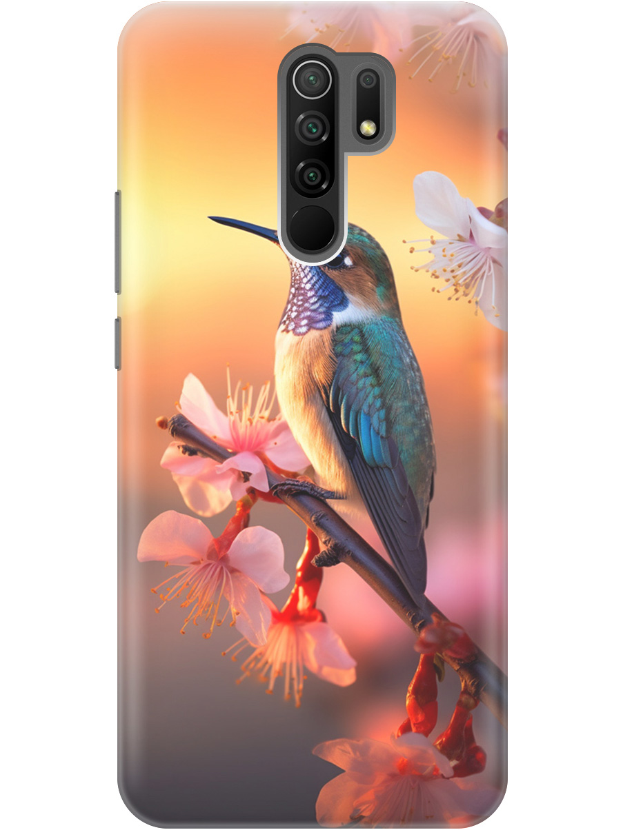 

Силиконовый чехол на Xiaomi Redmi 9 с рисунком "Птичка и закат", Желтый;красный, 20000748