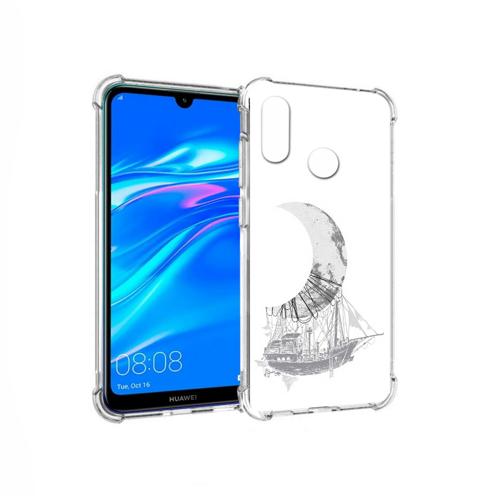 

Чехол MyPads Tocco для Huawei Y9 черно белый корабль полумесяц (PT227091.35.684), Прозрачный, Tocco