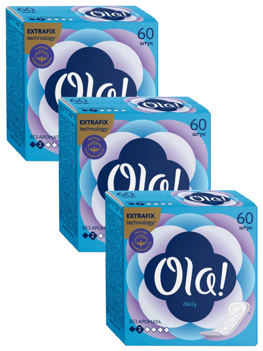 

Комплект Ola! DAILY Прокладки впитывающие на каждый день 60 шт/упак. х 3 упак., Комплект Ola! DAILY Прокладки женские гигиенические впитывающие на каждый день 60 шт/упак. х 3 упак.