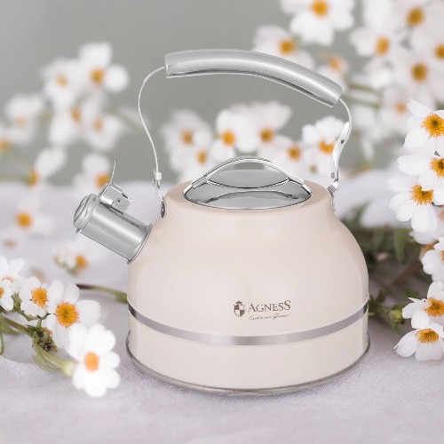 

Чайник Agness со свистком, нержавеющая сталь, 2,7 л, Бежевый