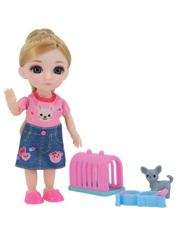 фото Кукла funky toys малышка лили, с собачкой и переноской, 16 см, funky toys