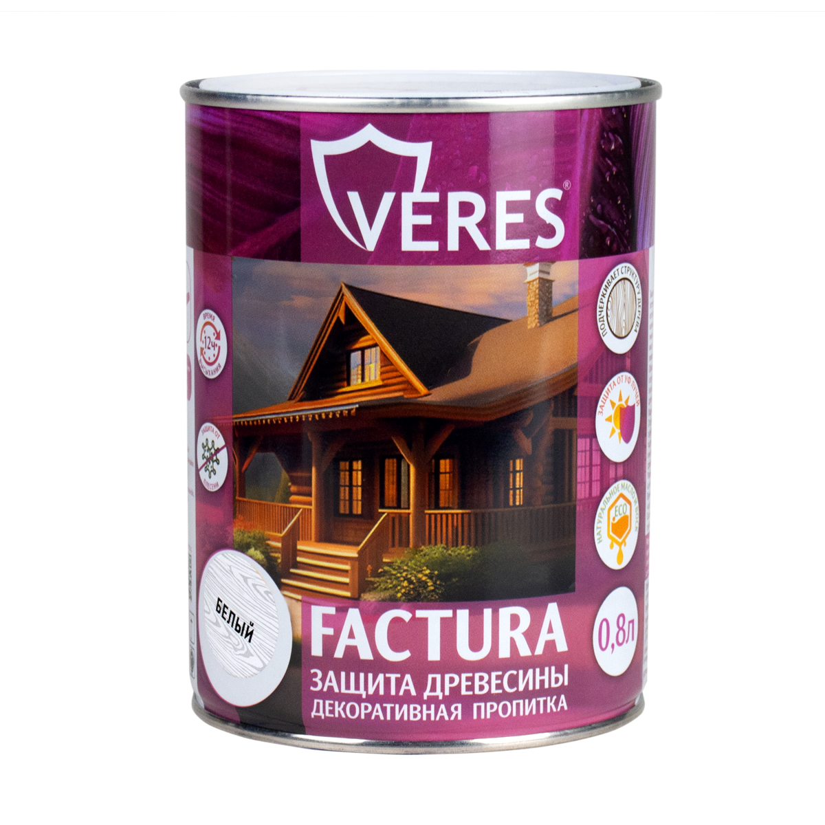 Декоративная пропитка для дерева Veres Factura, полуматовая, 0,8 л, белая пропитка veres
