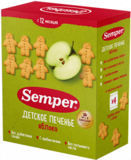 Печенье детское Semper с яблоком, 5 мес, 80гр