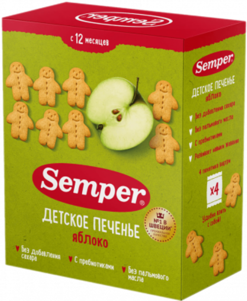 Печенье детское Semper с яблоком, 12 мес, 80 г