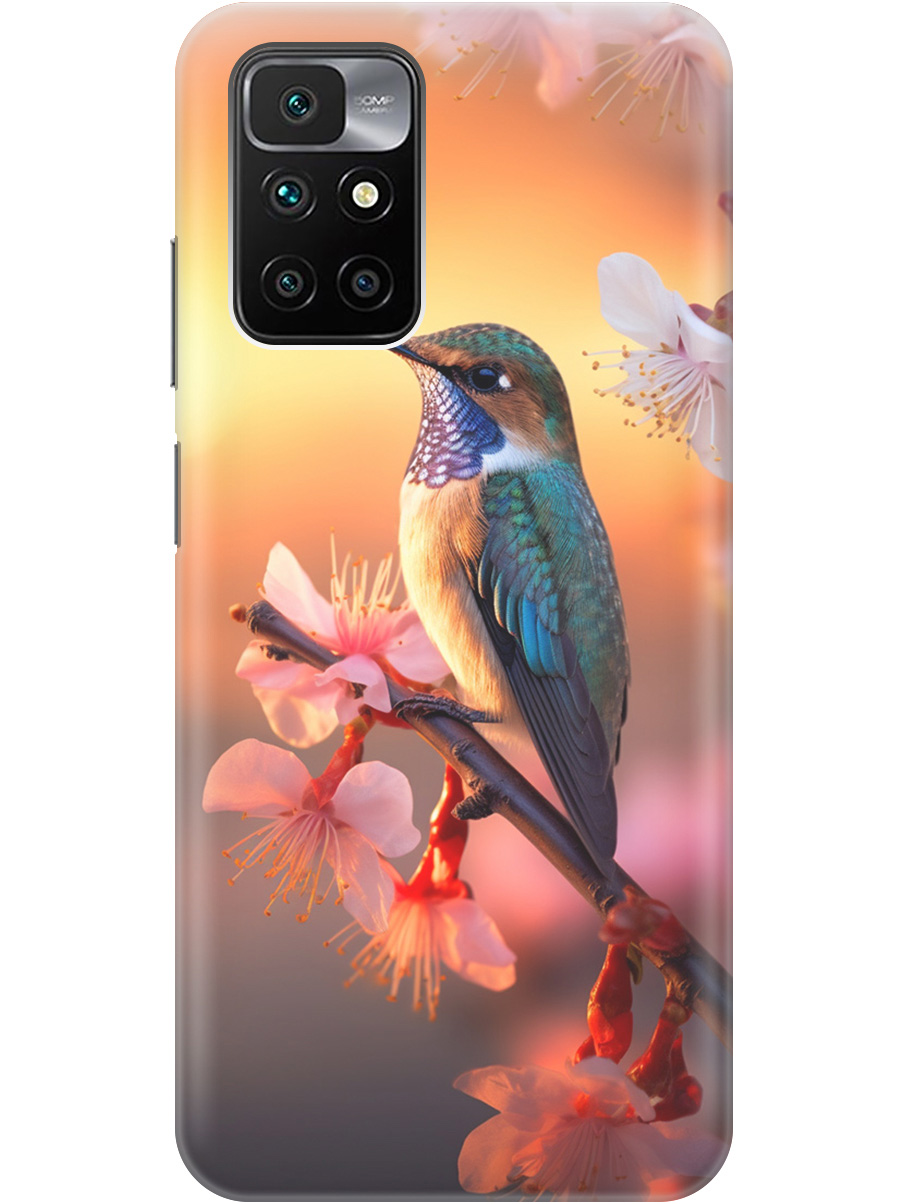 

Силиконовый чехол на Xiaomi Redmi 10 с рисунком "Птичка и закат", Желтый;красный, 20000615