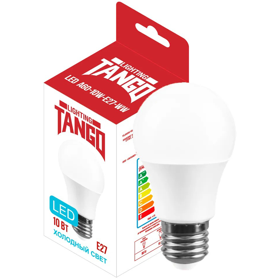 

TANGO Лампа светодиодная 10W E27 A60 6500K 220V LED А60-10W-E27-WW ЛОН 1194573