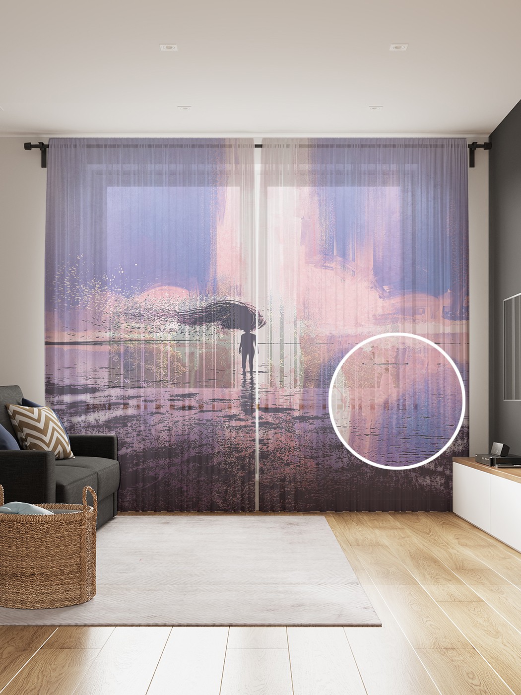 фото Фототюль joyarty "с зонтом к водопаду" 145x265см, 2 полотна, лента, 50 крючков