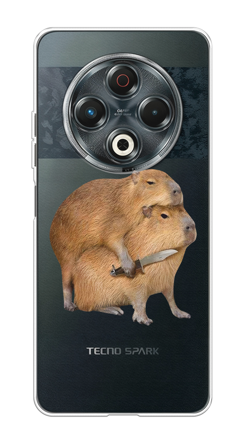 

Чехол на Tecno Spark 30 Капибара с ножом, Бежевый, 309150-1