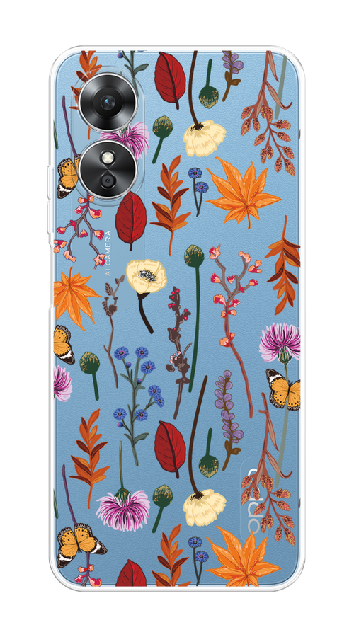 

Чехол на Oppo A17 "Orange Purple flowers", Оранжевый;красный;розовый;желтый;прозрачный, 2512050-1