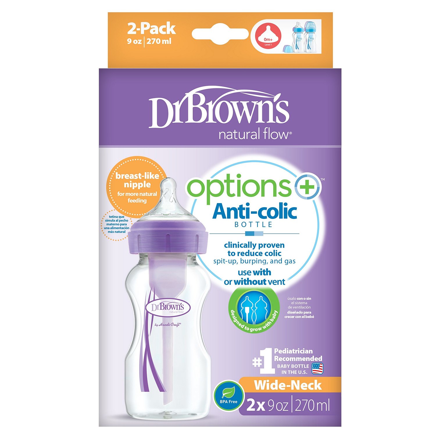 

Набор бутылочек Dr. Brown's Options с широким горлышком лавандовые 270 мл 2 шт. WB92603, Фиолетовый, Dr. Brown's Набор бутылочек Dr. Brown's Options+ антиколиковые широкое горлышко 270мл 2 шт лавандовые WB92603