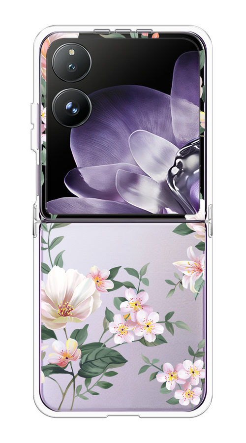 

Чехол на Xiaomi Mix Flip "Beautiful white flowers", Бежевый;зеленый, 323150-1