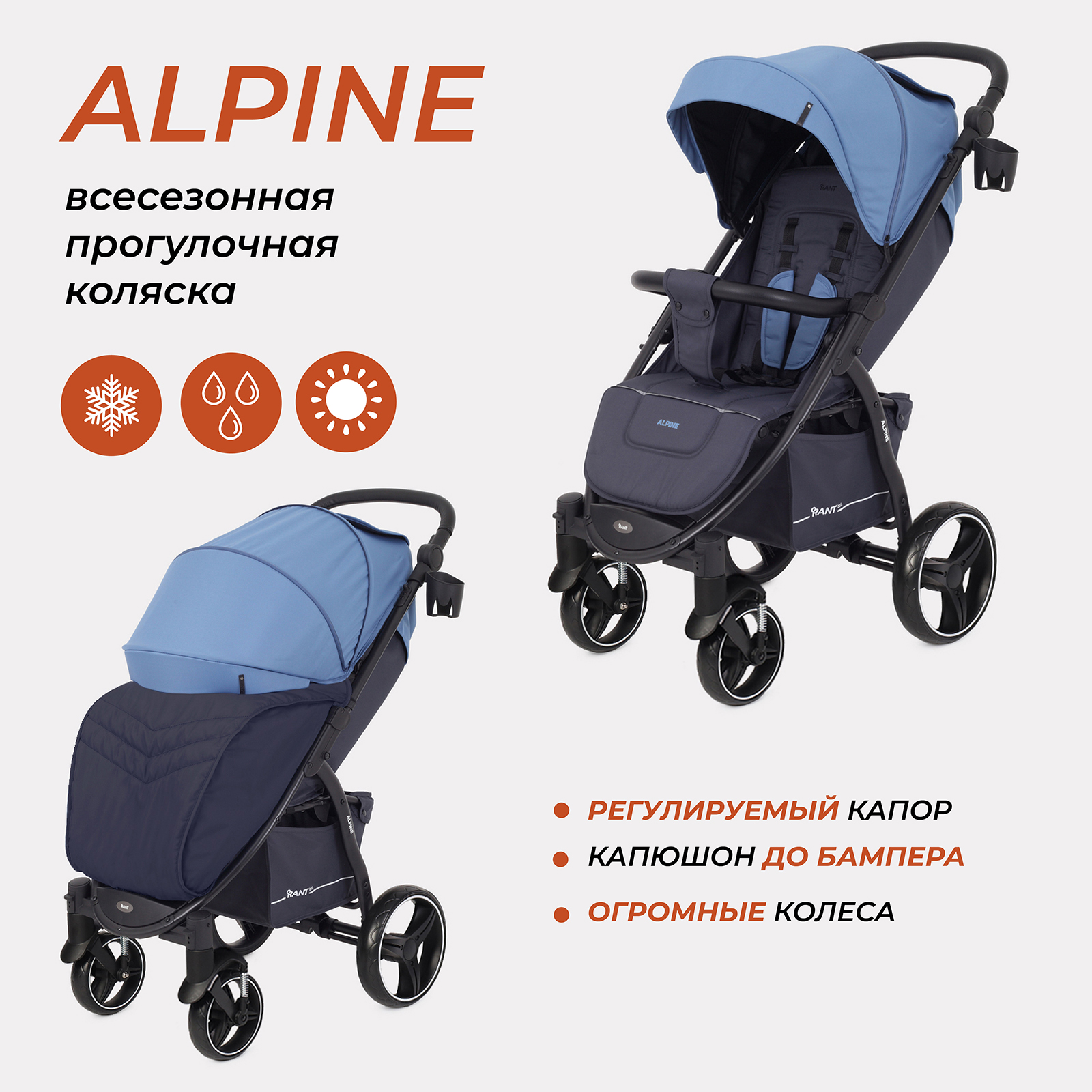 Коляска детская RANT basic ALPINE RA450 Blue 16435₽