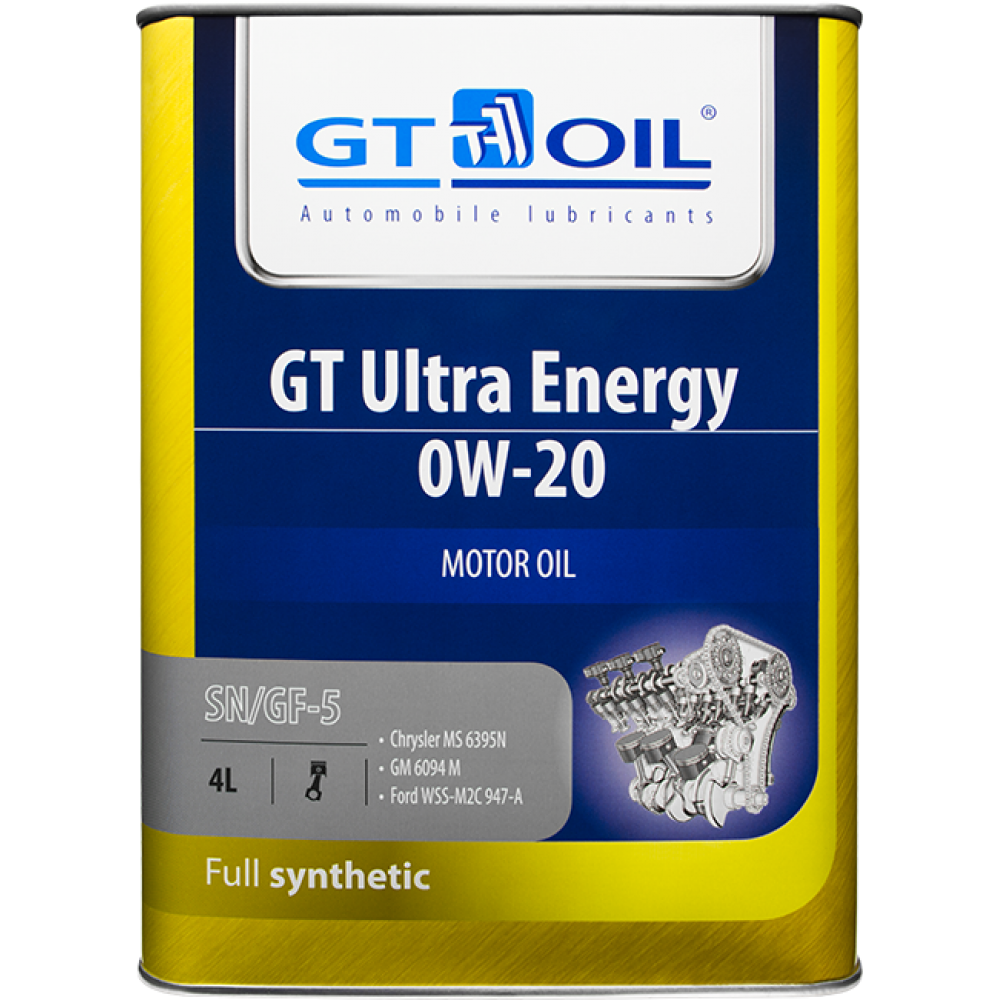 Моторное масло GT OIL Ultra Energy 0W-20, объем 4 литра.
