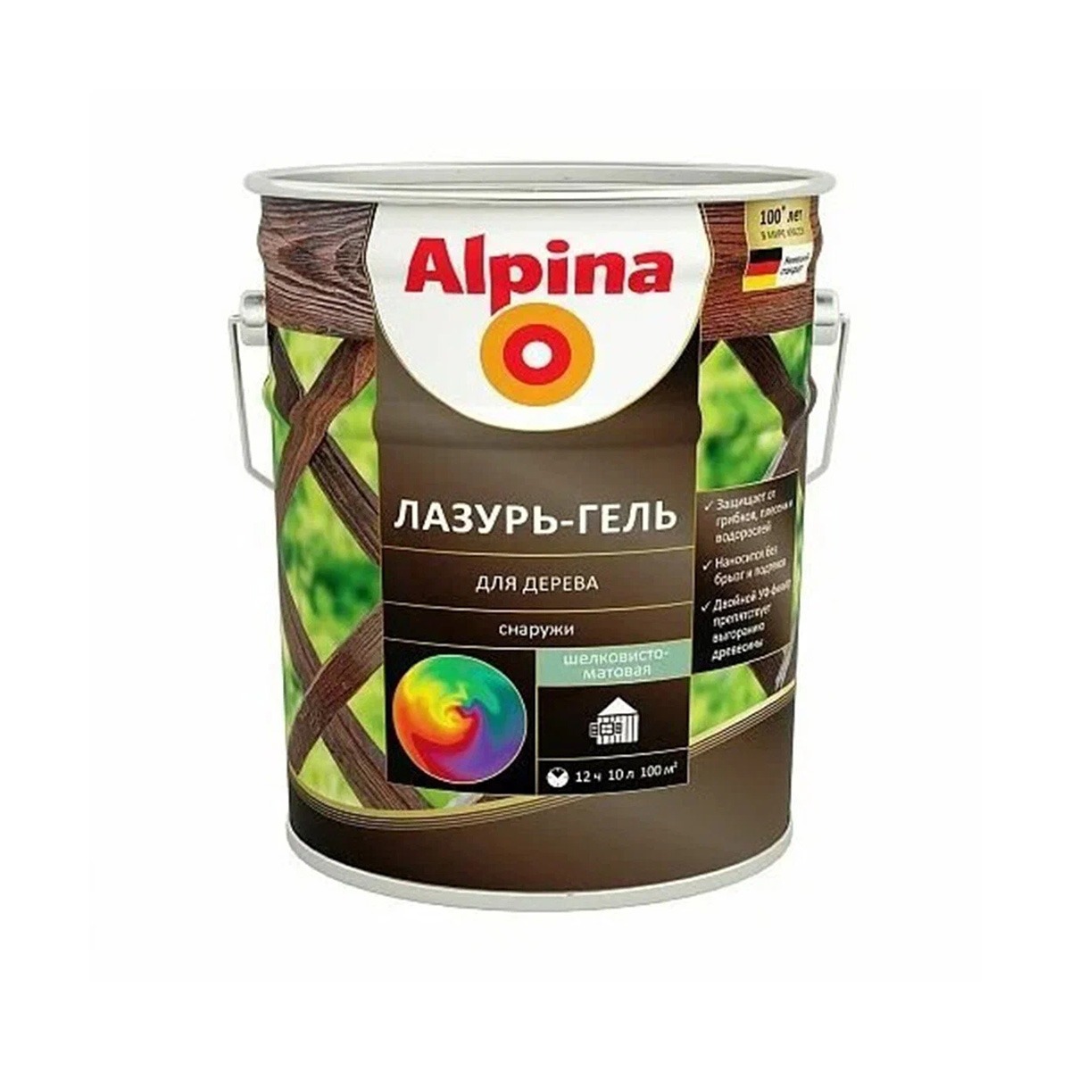 

Защитная лазурь-гель для дерева Alpina, 9 л, белая, Черный