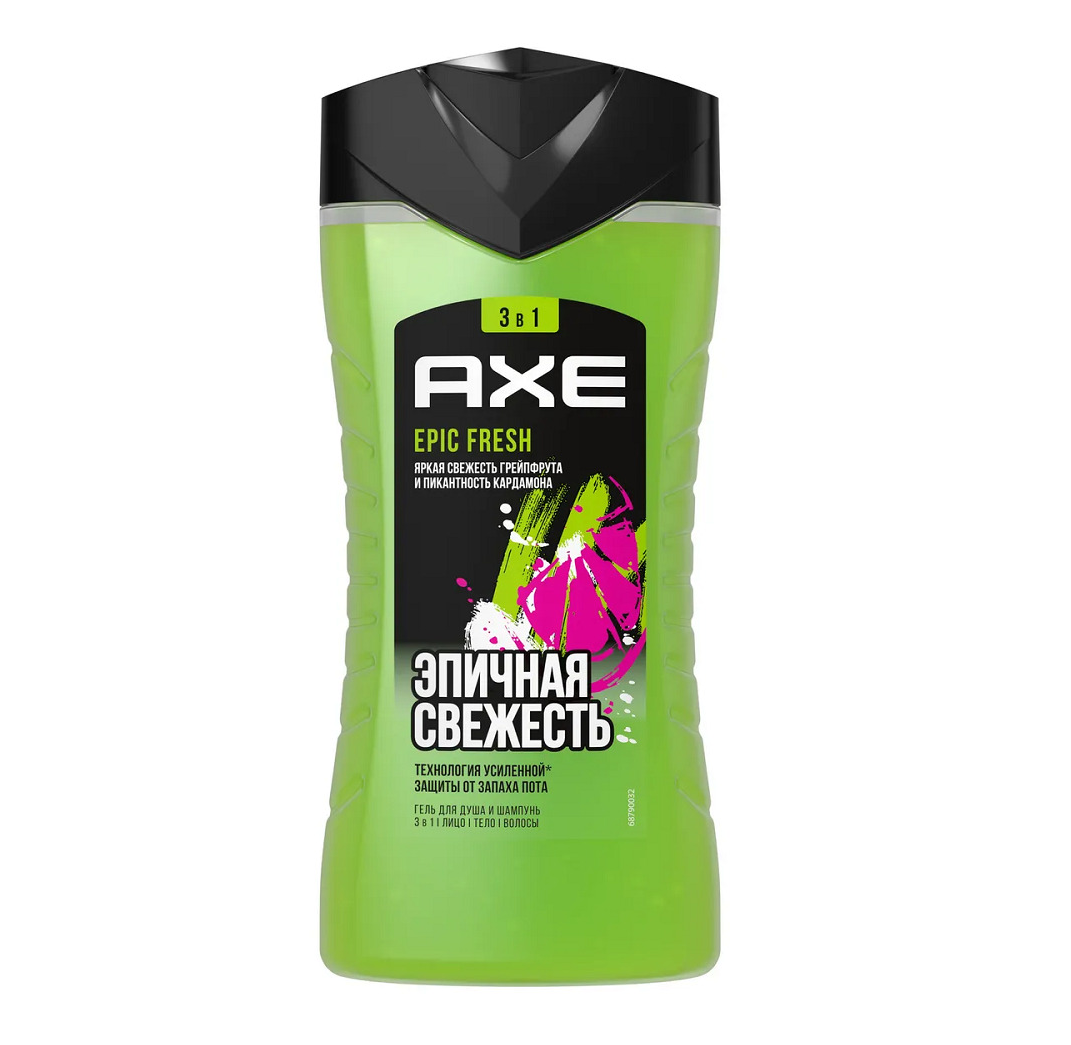 фото Гель-шампунь axe epic fresh 3 в 1, с пребиотиками и увлажняющими ингредиентами, 100 мл