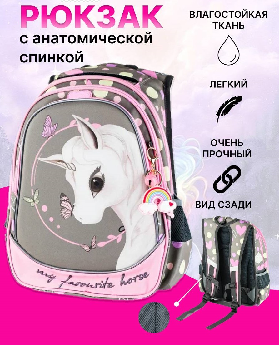 Рюкзак Мангуст Unicorn школьный для девочки с ортопедической спинкой, розовый