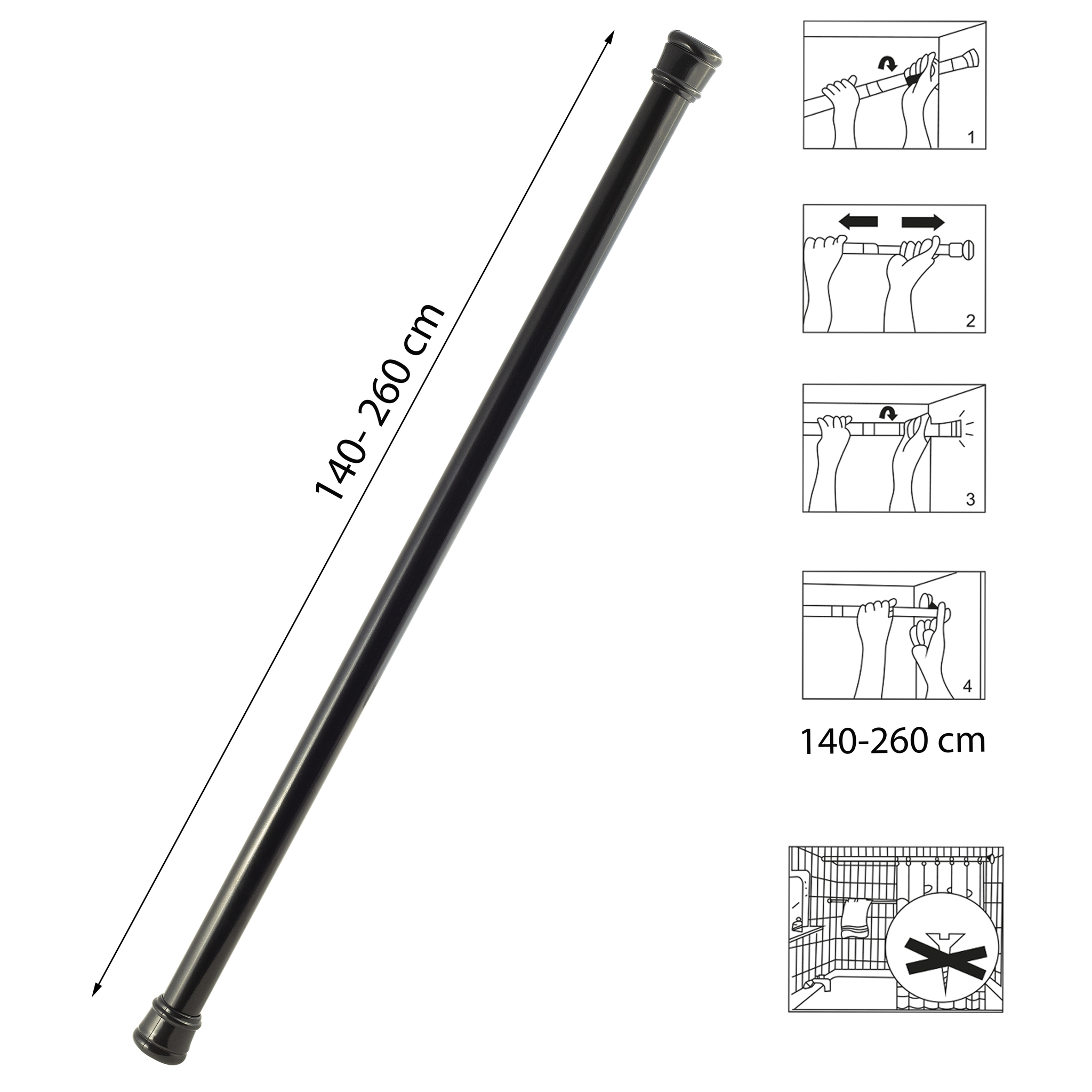 Карниз для ванной Besser BS 0473B черный телескопический 140-260 см