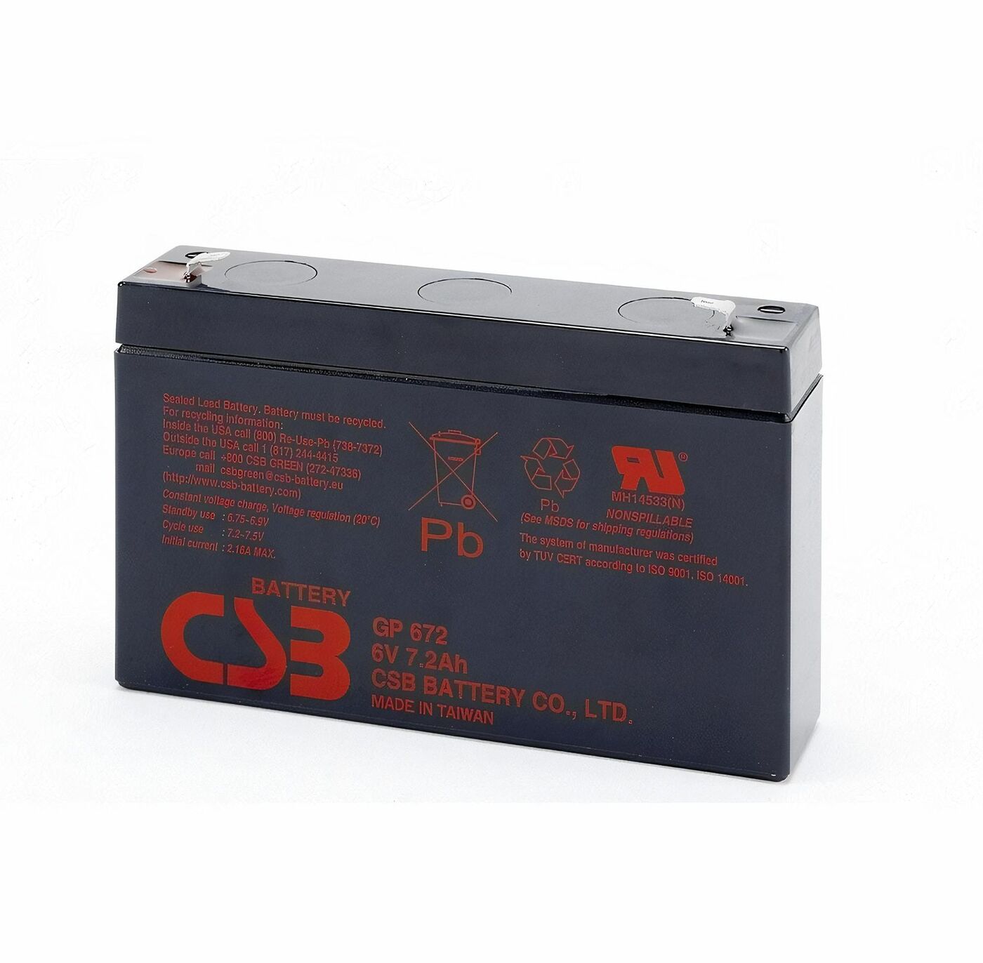 Свинцово-кислотный аккумулятор CSB GP672 6В 7.2Aч 247 свинцово кислотный аккумулятор csb gp 1272 f2 12v 7 2ah 8604