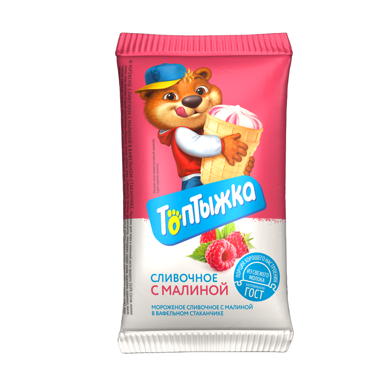 

Мороженое Топтыжка в вафельном стаканчике, пломбир, с малиной, 12%, 60 г