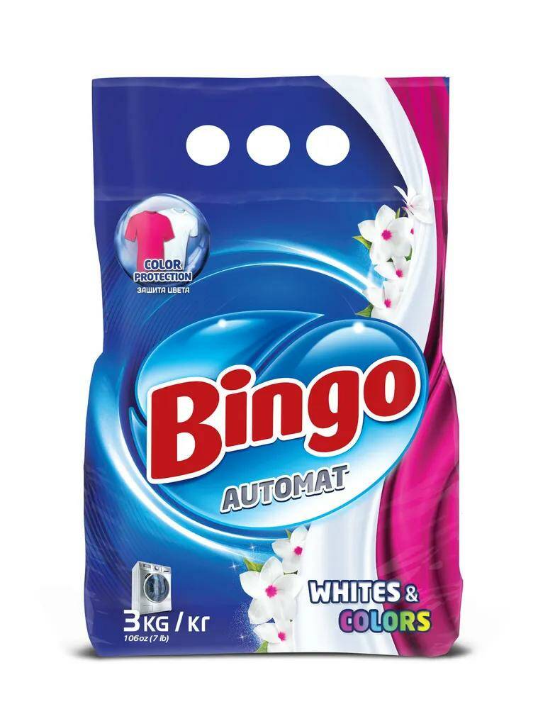 Порошок стиральный универсальный Bingo Whites&Colors автомат 3 кг, в п/п