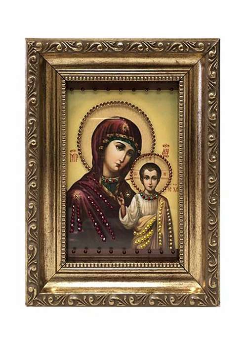 

Картина с кристаллами Икона Божией матери Казанская 2127 10х15 см, картина на стекле