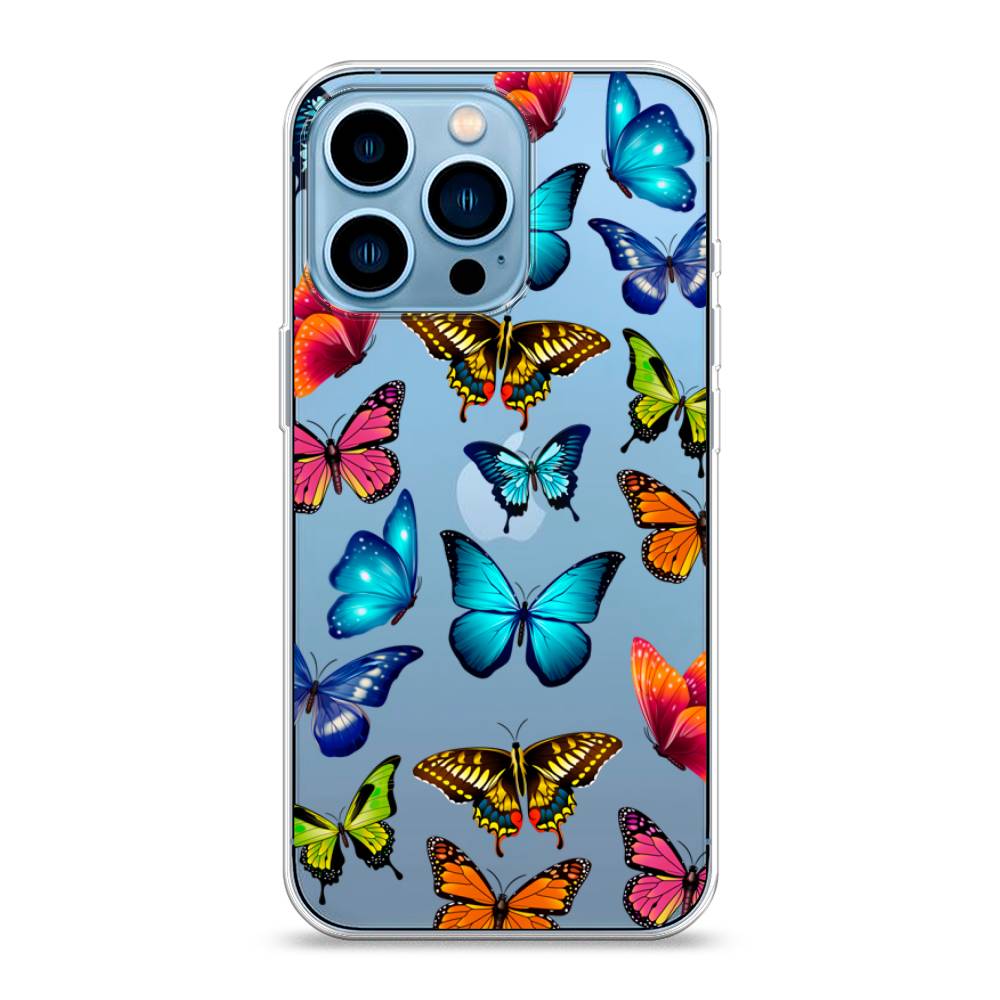 фото Силиконовый чехол "разные бабочки" на apple iphone 13 pro awog