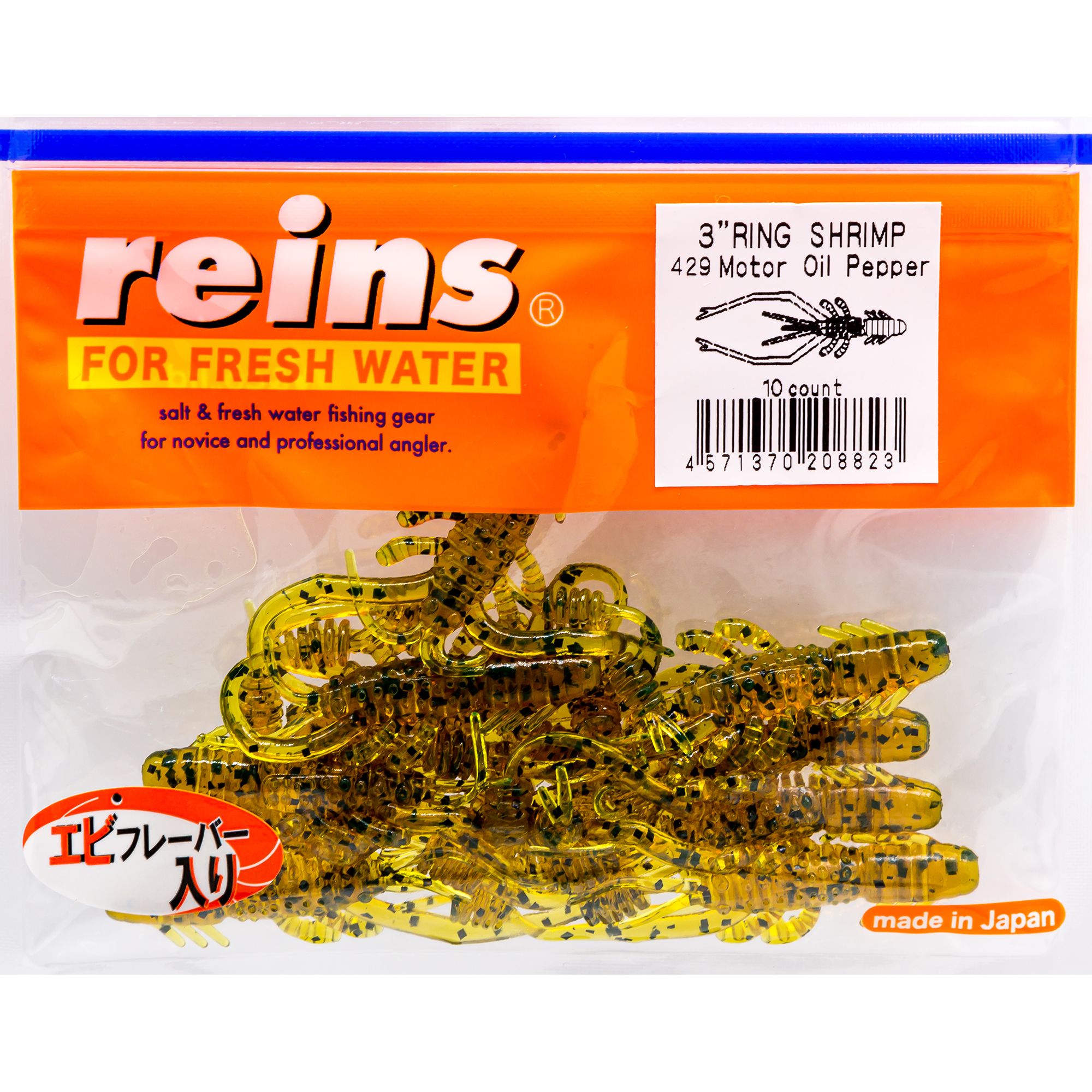 

Силиконовая приманка Reins Ring Shrimp 75 мм цвет 429 Motor Oil Pepper 12 шт, Ring Shrimp
