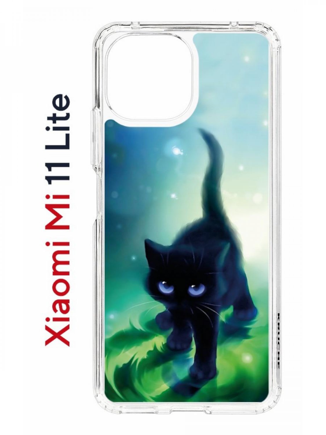 фото Чехол на xiaomi mi 11 lite kruche print черный кот,противоударный бампер,с защитой камеры кruче