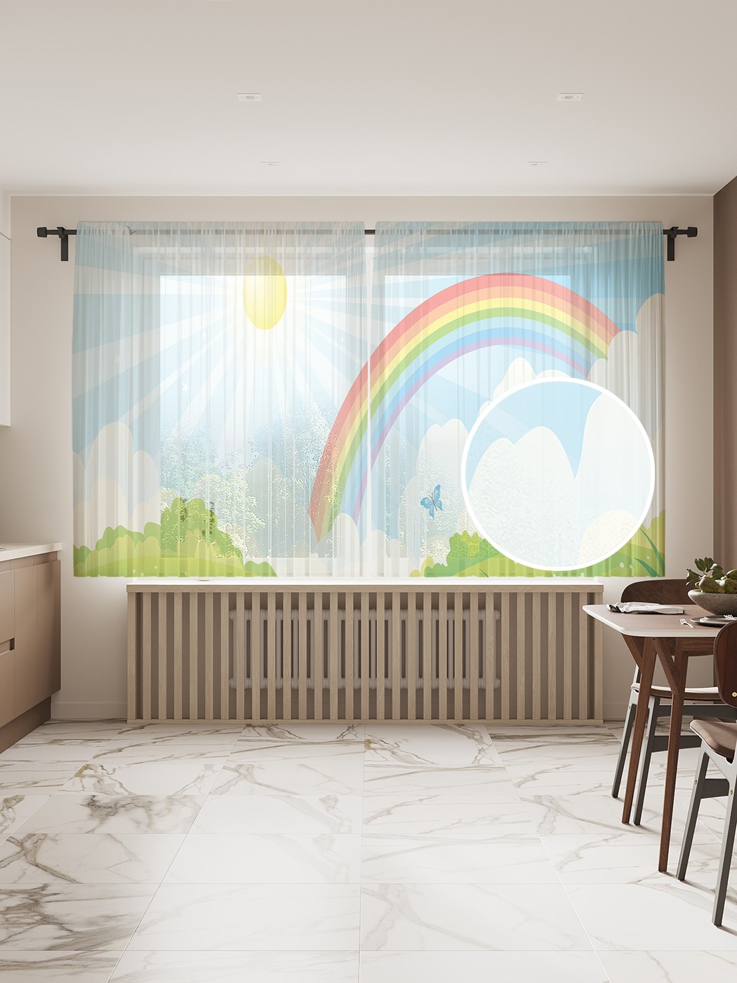 

Фототюль JoyArty "Радуга над деревом" 145x180см (2 полотна со шторной лентой + 50 крючков), Радуга над деревом