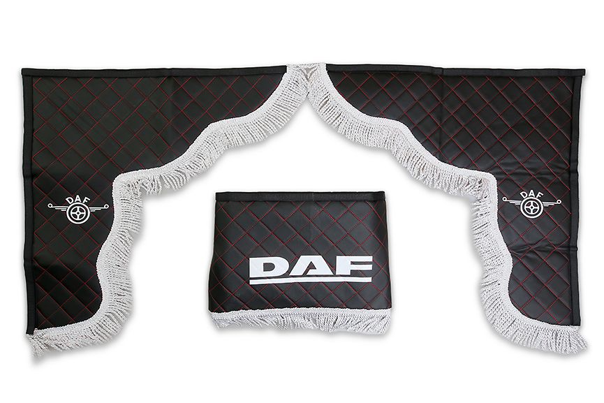 

Ламбрекен DAF эко-кожа (Черный с серой бахромой)лобового стекла и угол, Серый;черный