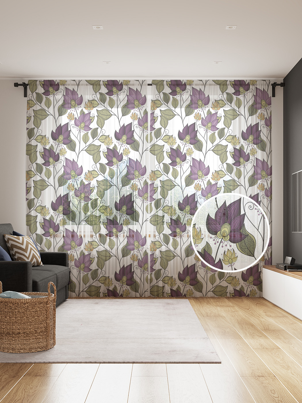 

Фототюль JoyArty "Цветочный купол", 145x265см (2 полотна со шторной лентой + 50 крючков), Цветочный купол