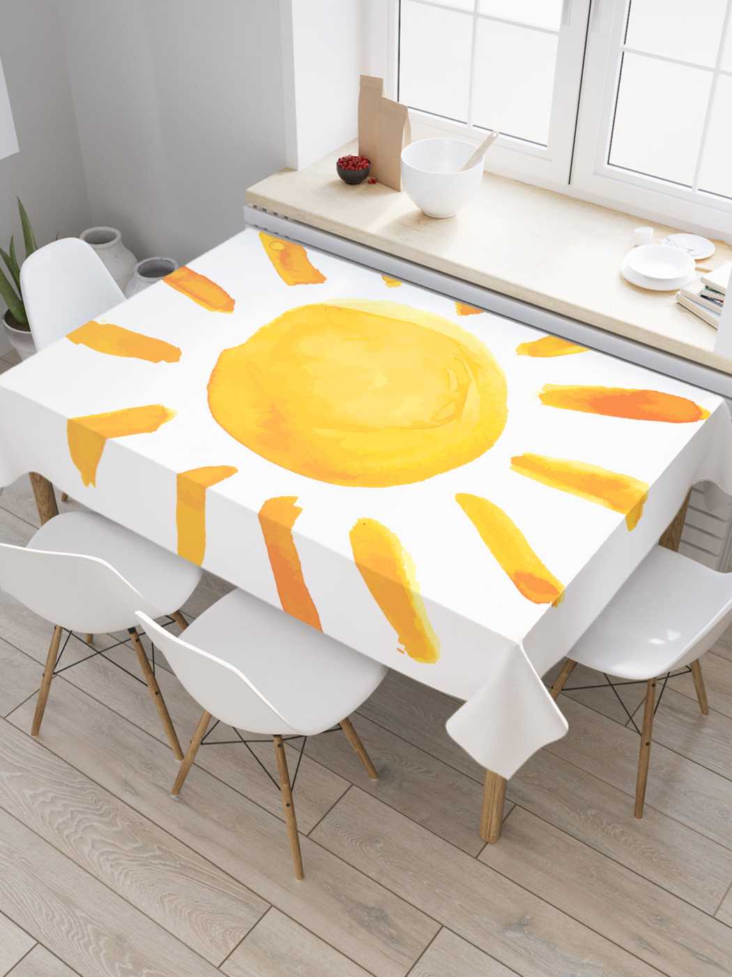 

Скатерть прямоугольная JoyArty "Солнце глазами ребенка" из оксфорда, 180x145 см, Желтый, Солнце глазами ребенка
