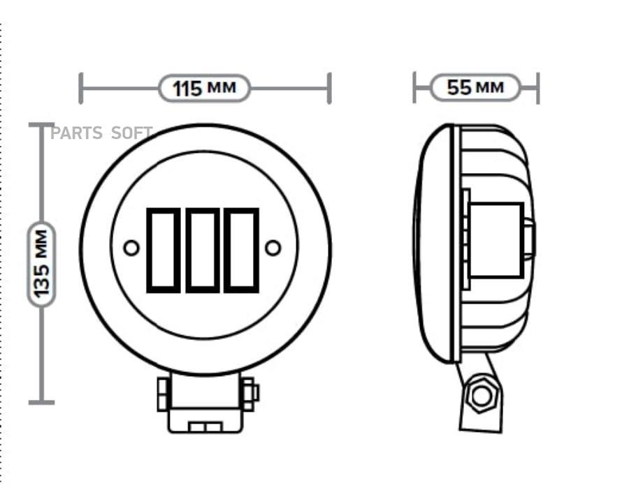 

Фара светодиодная дополнительная круглая, рассеиваемый свет, 6 диодов, 30W, (115*55*135) A