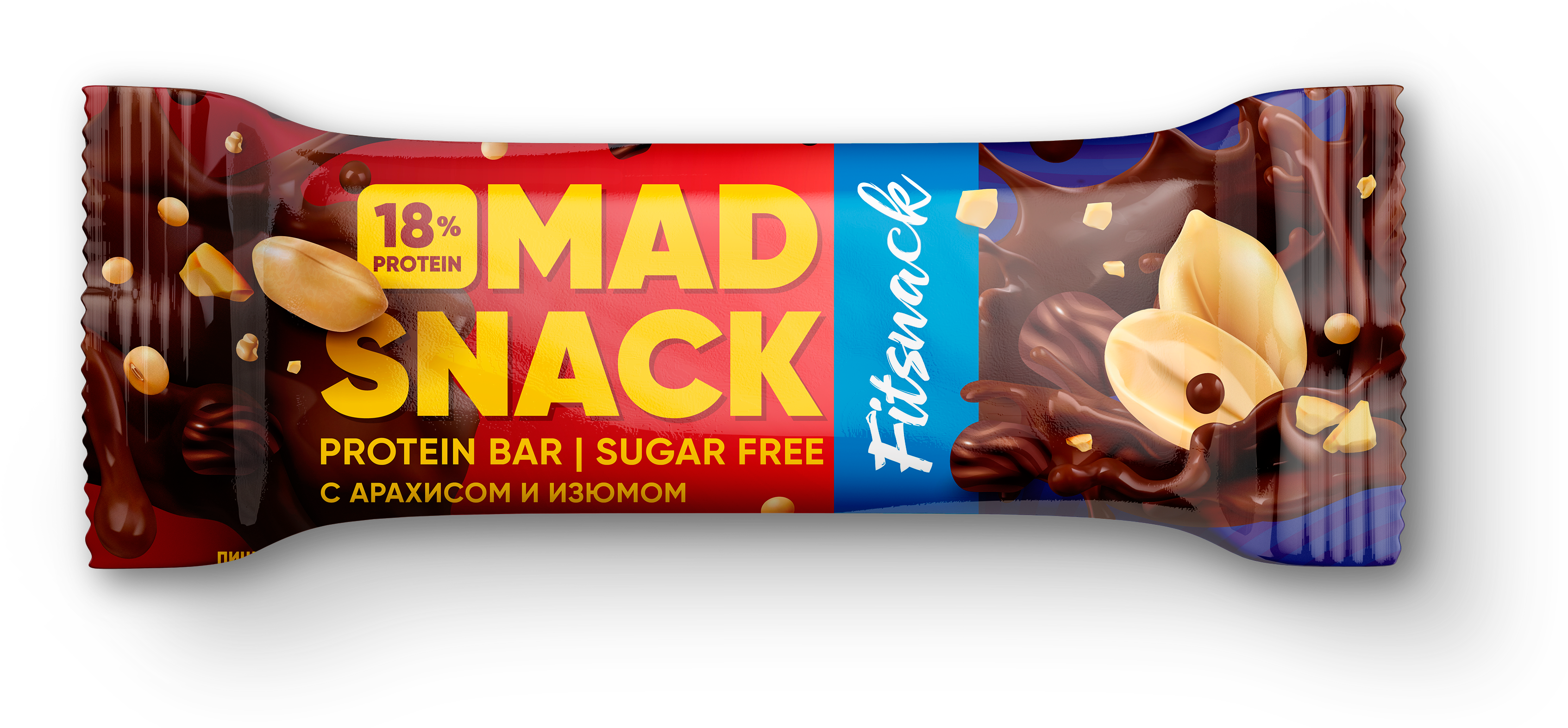 

Протеиновый батончик FitSnack Mad Snack, Арахис и изюм, 12 шт по 45 г, FITSNACK fit