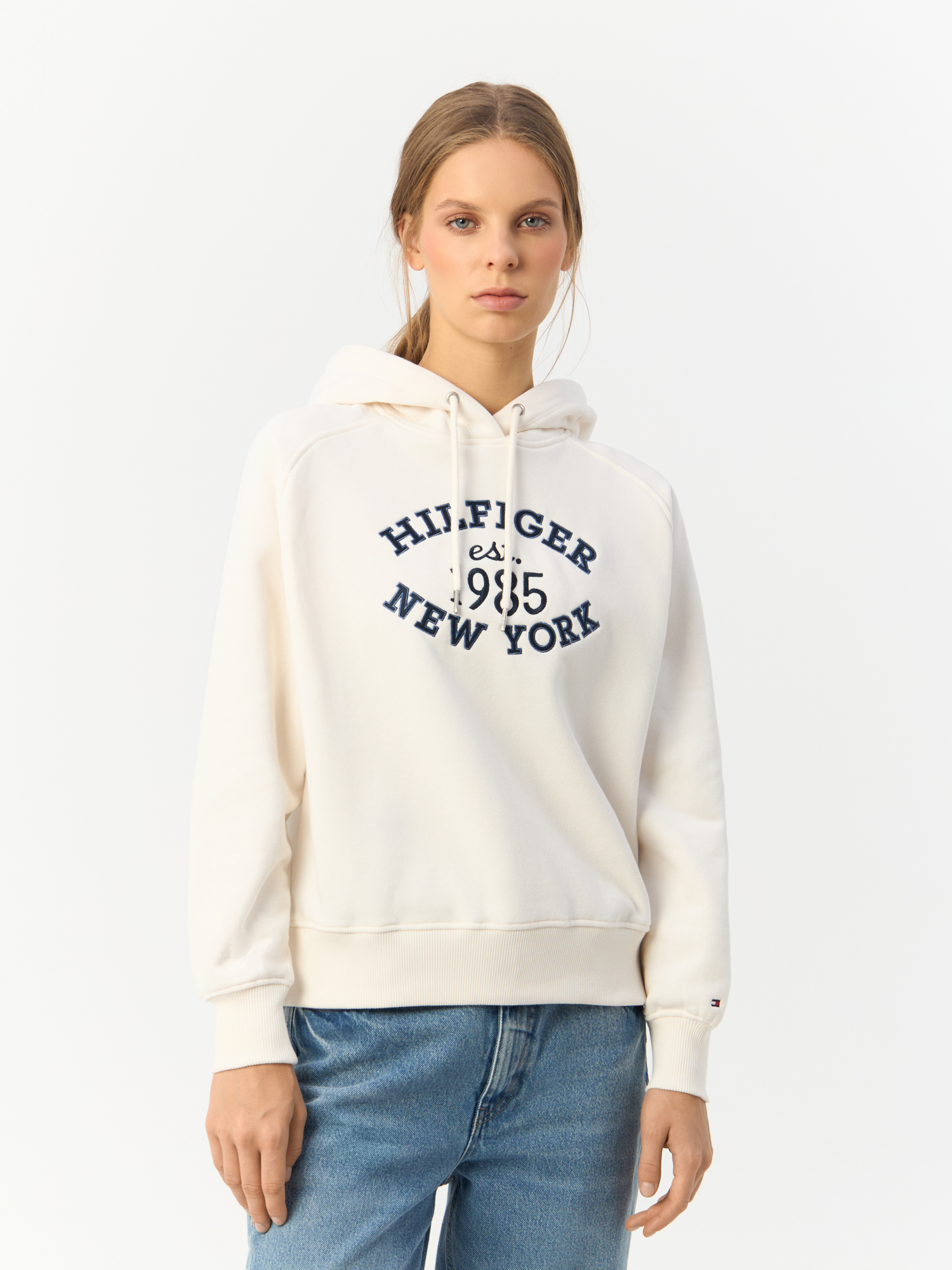 

Худи женское Tommy Hilfiger WW0WW42098 белое L, Белый, WW0WW42098