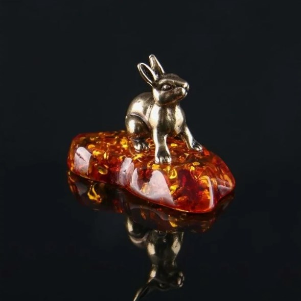 

Заяц маленький, латунь, имитация янтаря, LY-390045, Золотистый